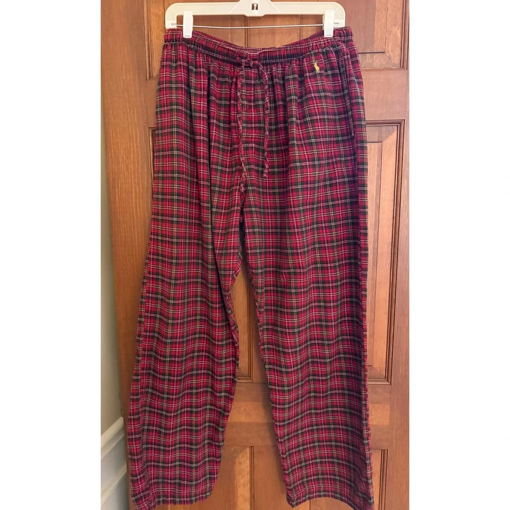 Ralph Lauren Polo Sleepwear Pajama Pants Mens L (36-38) Red Plaid Loungewear PJs